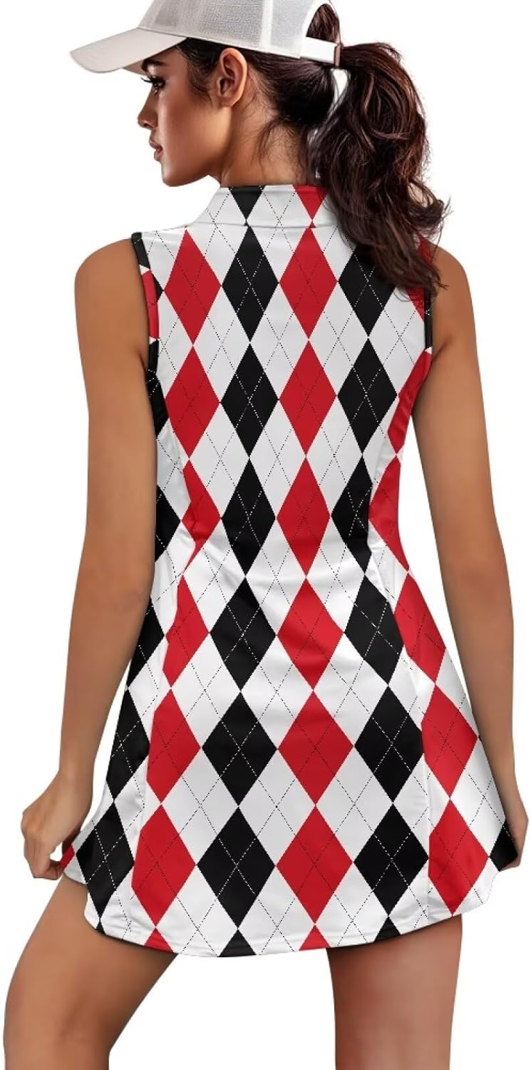 Golf Dress for Women Activewear Summer Sleeveless Dry Fit Dresss with Built in Shorts Work Out Half Zip