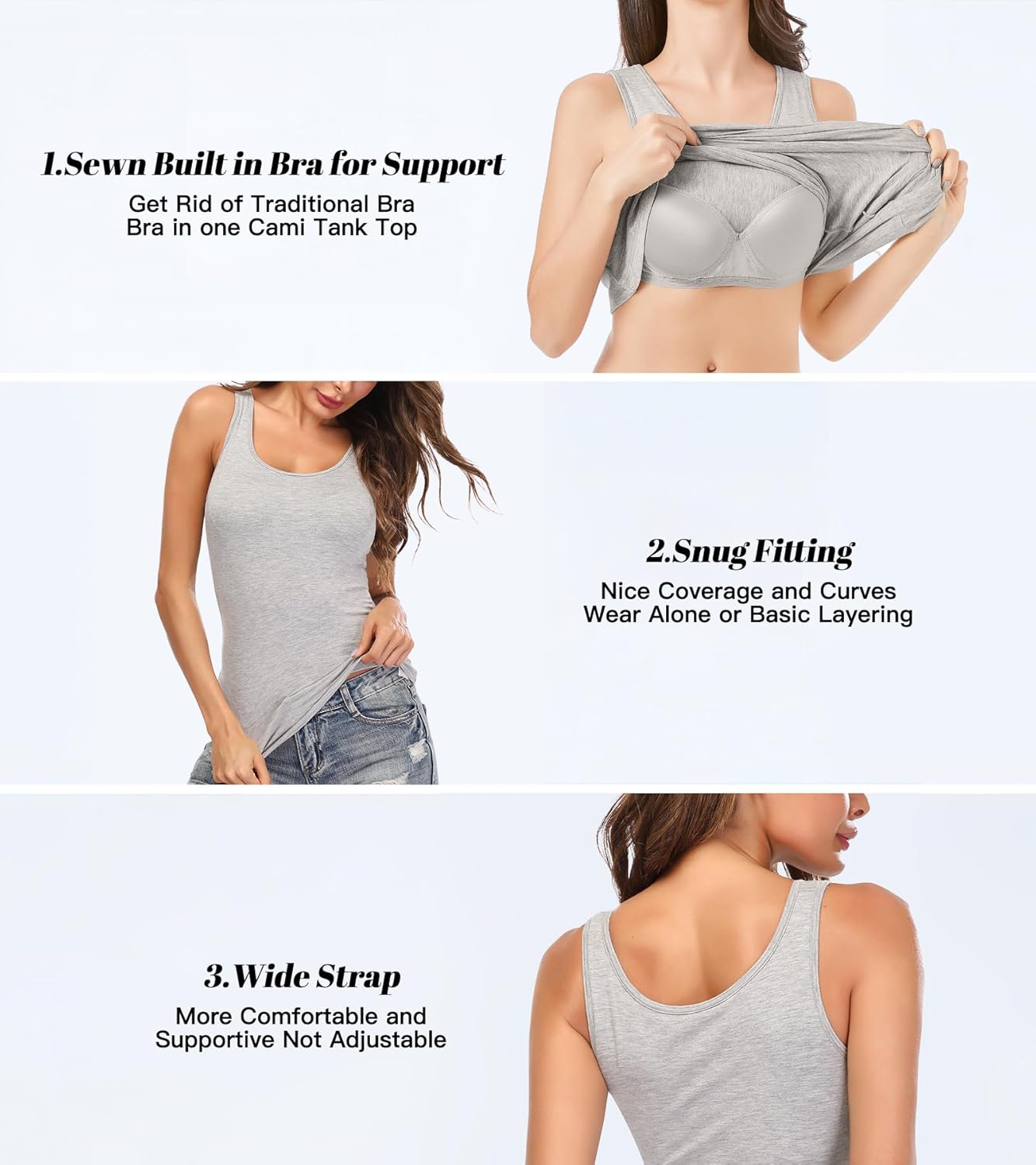 Tank Top with Built in Bra Cup for Women Casual Wide Strap Sleevless Layer Camisole Yoga Top Pack S-3XL - Image 4