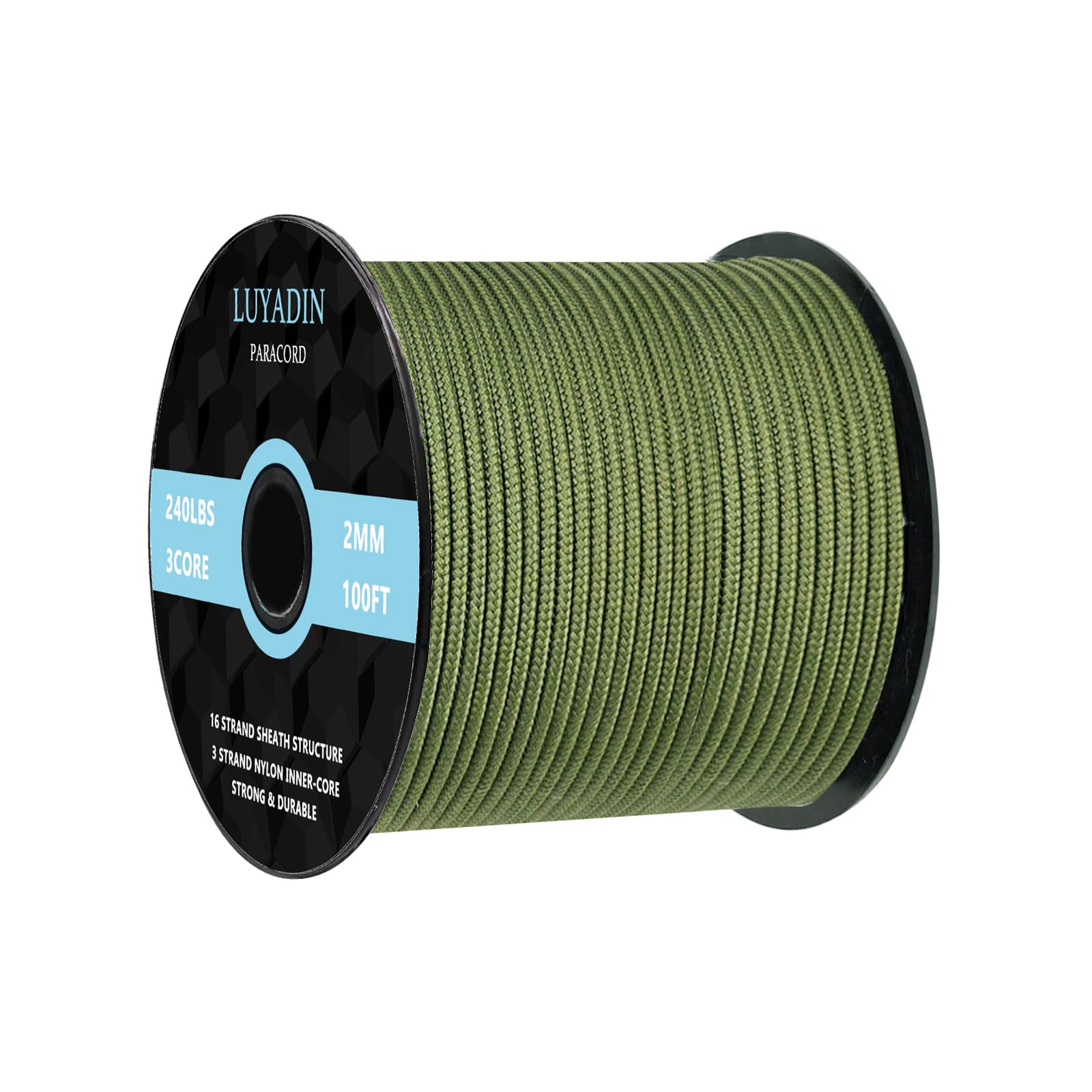 LUYADIN Paracord 240lb - Diameter 2mm Micro Utility Cord -3 Strand Parachute Spool Cord - 100ft 200ft,Paracord for Camping,Hiking,Fishing,Outdoor and DIY — image 1