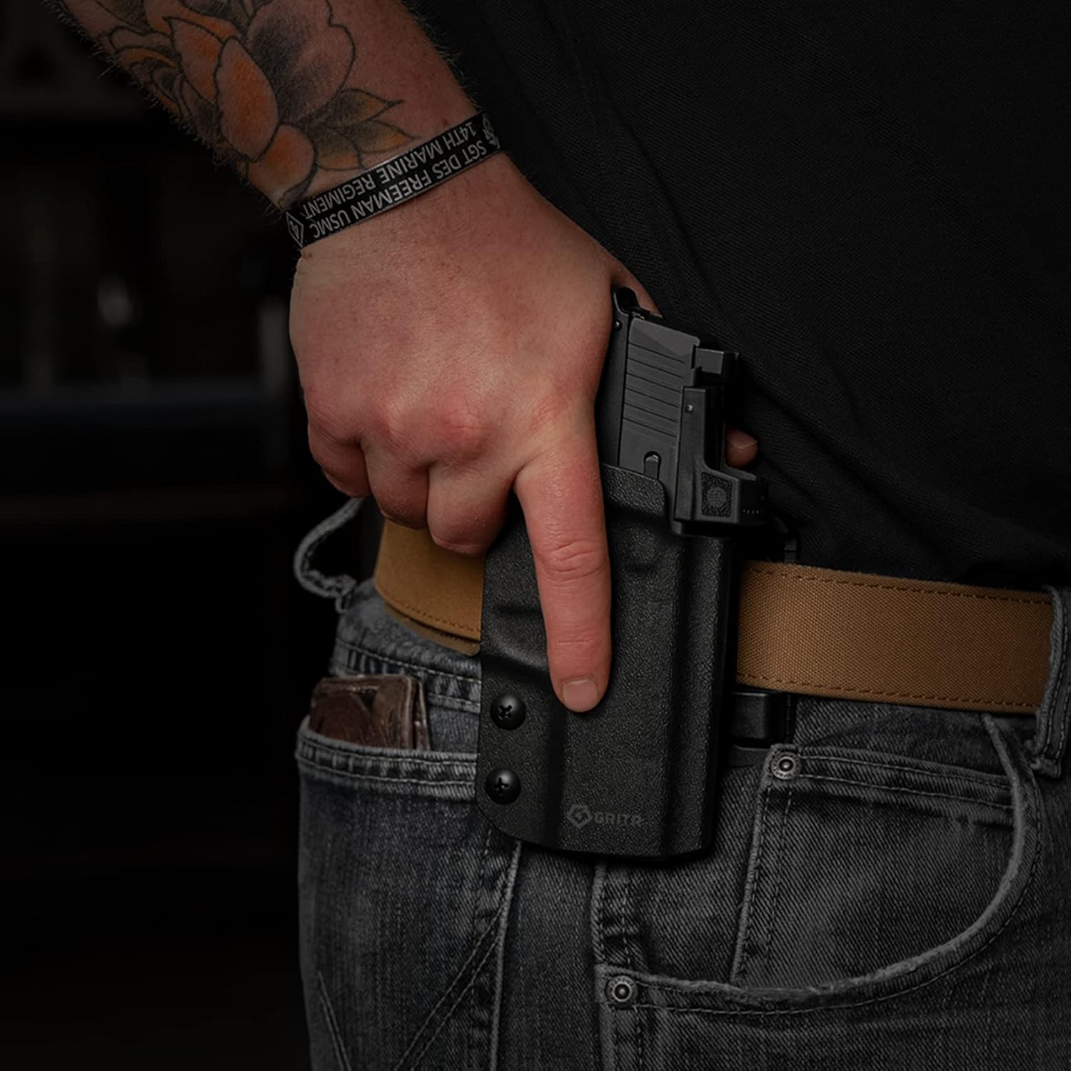 GRITR OWB Kydex Pistol Holster Fits Sig Sauer P365XL/P365/P365X w/Optic Cut, Adjustable Belt Loops, Open Bottom, Compatible with Safariland QLS/G-Code RTI Attachments - Right/Left Hand Options