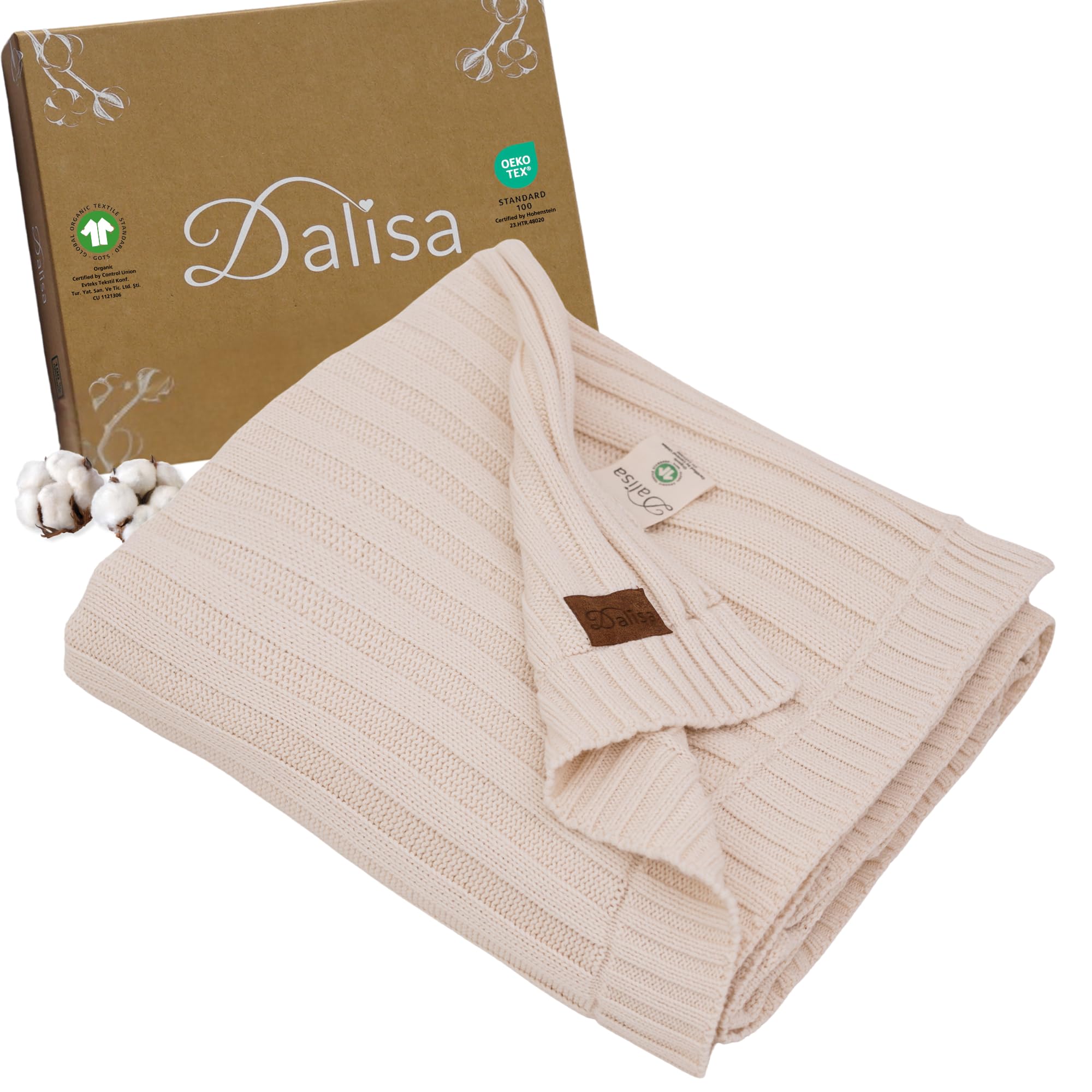 Dalisa Earth Ivorry Denise Organic Turkish Cotton Throw Blanket 150 X 200 Cm, Earth Ivory – Gots Certified, Soft Knit For Sofa & Bed, Boho Vintage Design, Machine Washable
