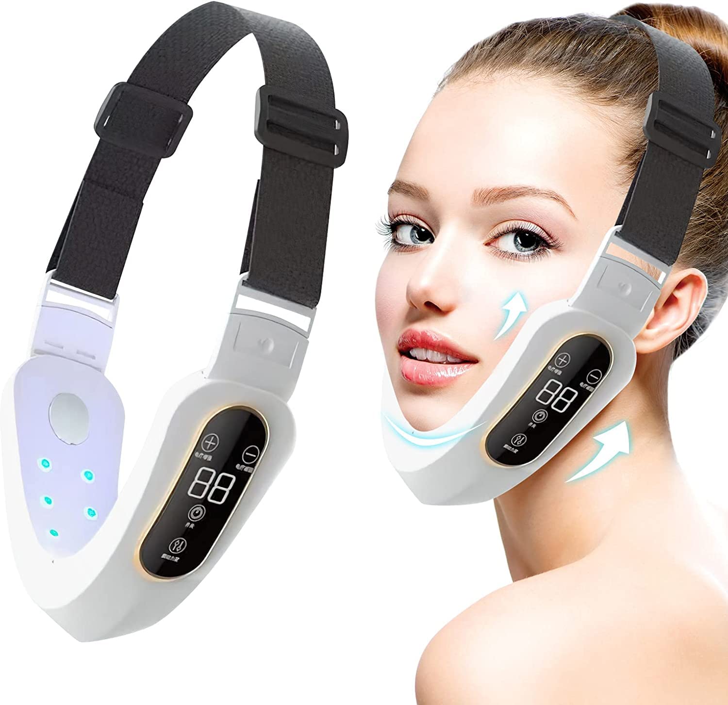 SYOSI Double Chin Reducer Machine, Electric Face Lift Device Beauty Belt, Double Chin Removal Skin Lifting Beauty Instrument with Blue Light and Red Light