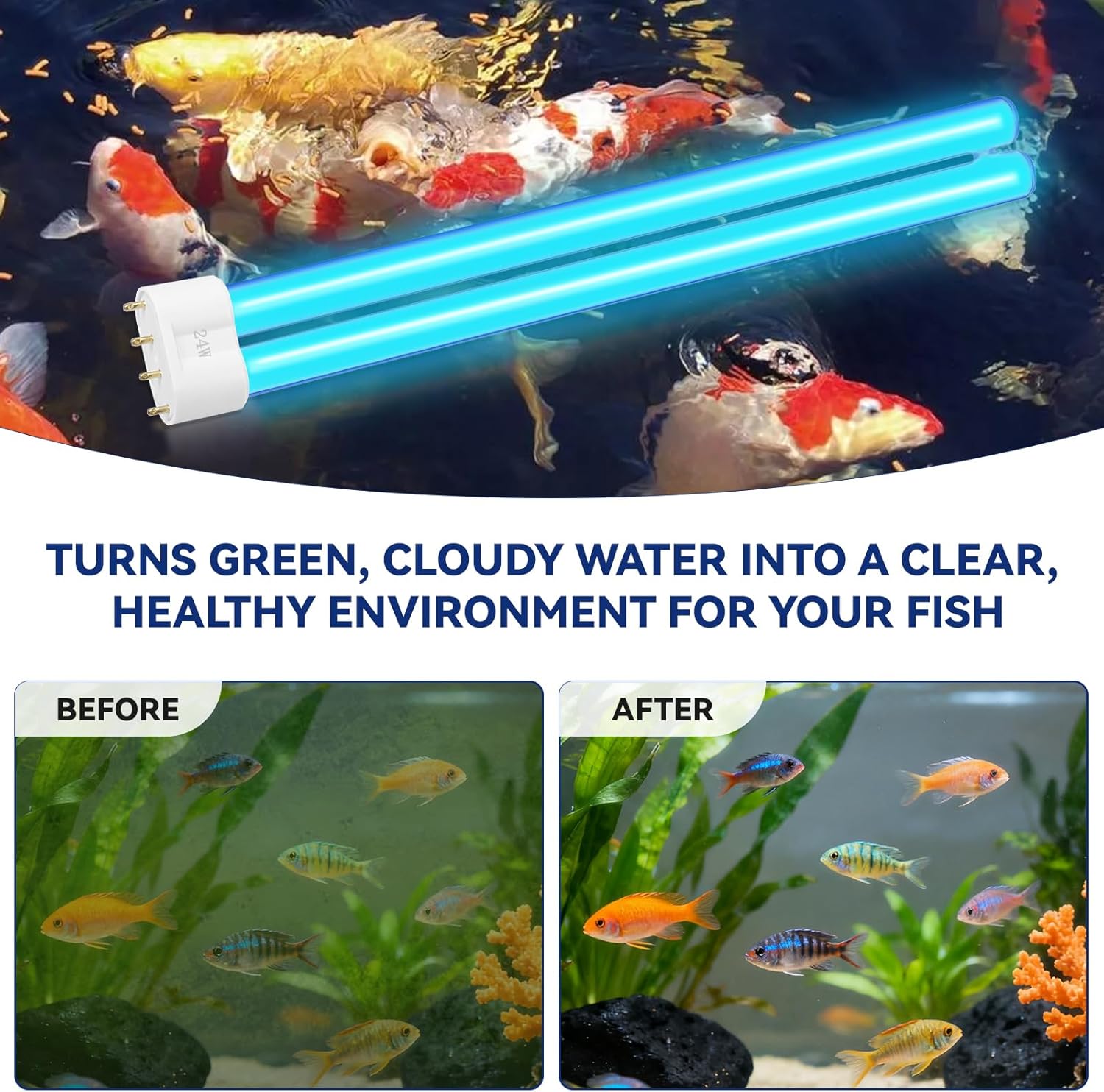 2 Pack 24 Watts UVC 2G11 Base Replacement UV Light Bulb for Pond Clarifier, Outdoor Ponds, Aquarium, Fish Tank, Koi Pond & Water Garden, UV Air Purifier, 24W UVC Bulb 12.5 Inch