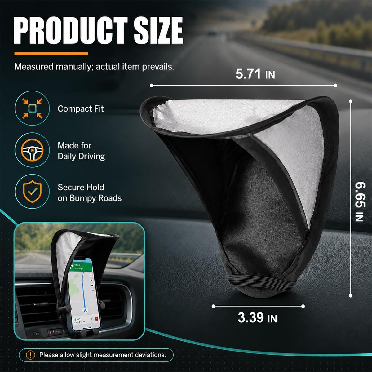 Car Cell Phone Sunshade, Portable Foldable Anti-Glare Smartphone Sun Protection Cover, High Elasticity Skeleton Heat Insulation Navigation Sunshade Umbrella for Most Cars(BL&SL)