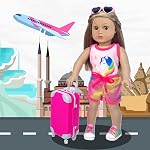 23 Pcs American 18 inch Doll Clothes and Accessories - Suitcase Luggage , Pillow, Sunglasses, Camera, Passport, Mobile Phone , Computer Doll Travel Gear Play Set (No Doll)