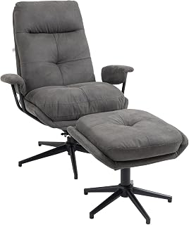 HOMCOM Relaxsessel mit Hocker Fernsehsessel mit Drehbarem Fuß Dunkelgrau | TV-Sessel mit Liegefunktion, Bis 150 kg Belastbar, für Schlafzimmer, Wohnzimmer, Polyester, Stahl