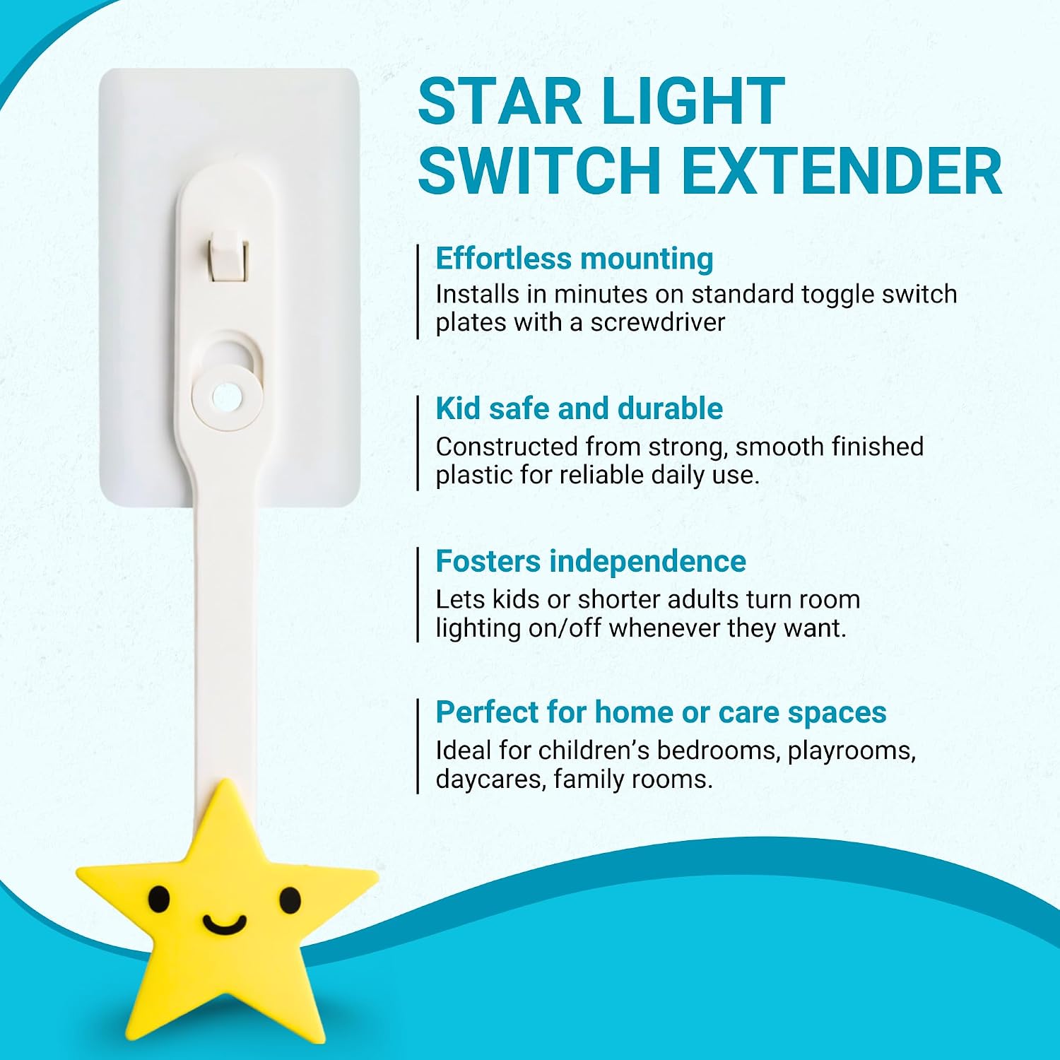 Yellow Star Light Switch Extenders – Fun, Safe, Easy Grip Tool for Kids’ Rooms, Daycare, Nurseries, Accessible Spaces (Pack 3)