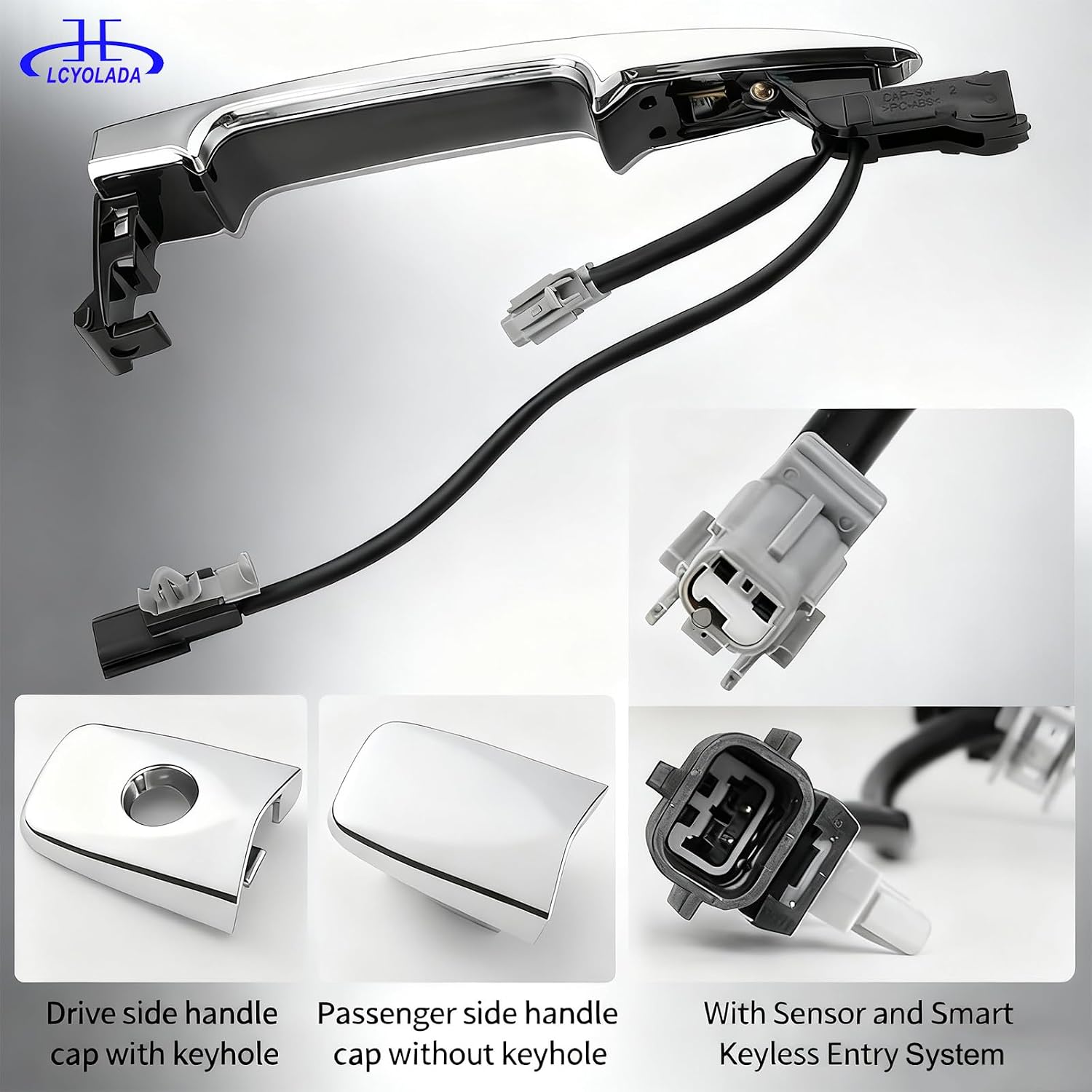 806469N00A Chrome Door Handle Front Left Driver Side with Smart Keyless Entry Sensor, Compatible with 2009-2018 Nissan Sentra/Maxima/Murano/Leaf, Replaces 80646-9N00A 806451AA0A
