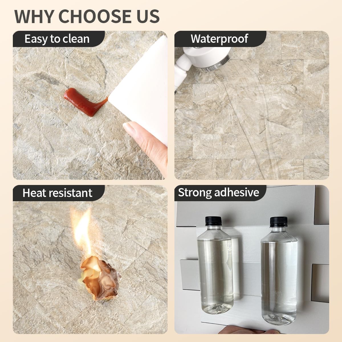 DICOFUN 10 Sheets Sandstone Peel and Stick Backsplash Wall Tiles, 12"x12" Thick PVC Subway Tile for Kitchen Backsplash