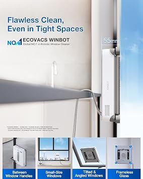 روبوت تنظيف النوافذ ECOVACS WINBOT MINI2، منظف النوافذ الآلي مع 5 أوضاع تنظيف ذكية، نظام الملاحة Win-SLAM 4.0، منظف الزجاج التلقائي للنوافذ والمرايا والأبواب الزجاجية