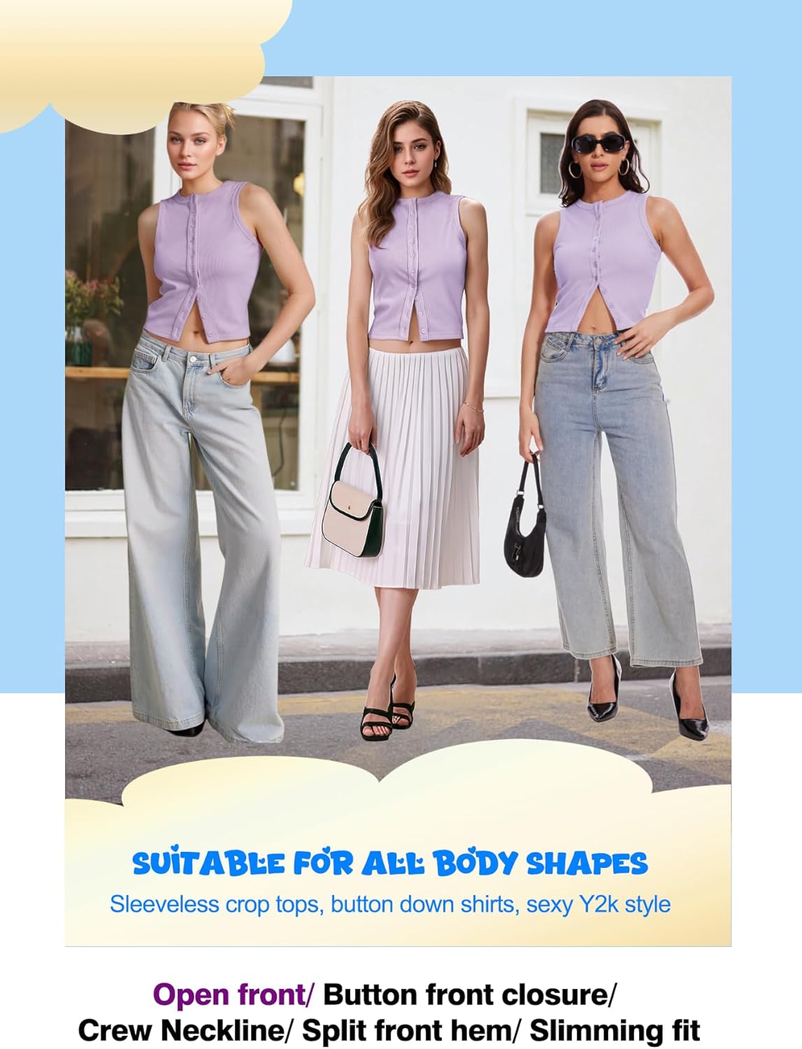 Women’s Button Down Tank Tops Sleeveless Ribbed Crop Summer Button Up Crewneck Vest Shirt Going Out Slim Fit Tops - Image 6