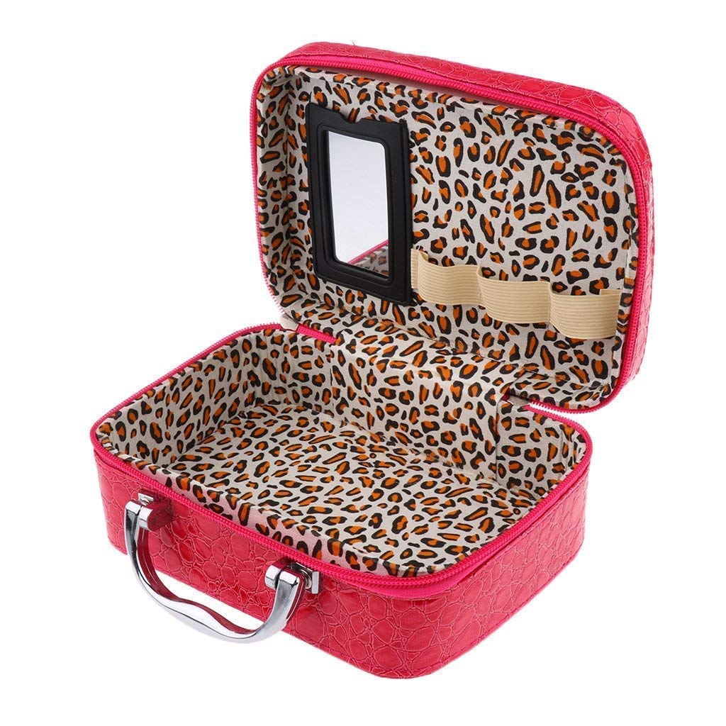 EAYIRALatest Stylish Makeup Bag for Women | Jewellery Organizer & Cosmetic Storage Box | Toiletry Bags with Compact Magnifying Mirror for Travel - Dark Pink