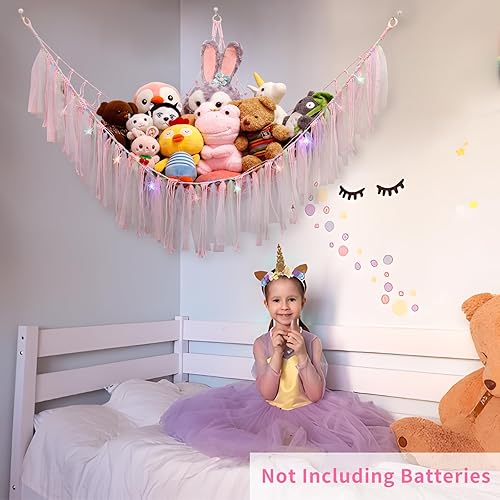 Miniatura 5 de YELIENM Red de animales de peluche o hamaca con luz LED, red de hamaca de juguete de 59 pulgadas para animales de peluche, para colgar en la
