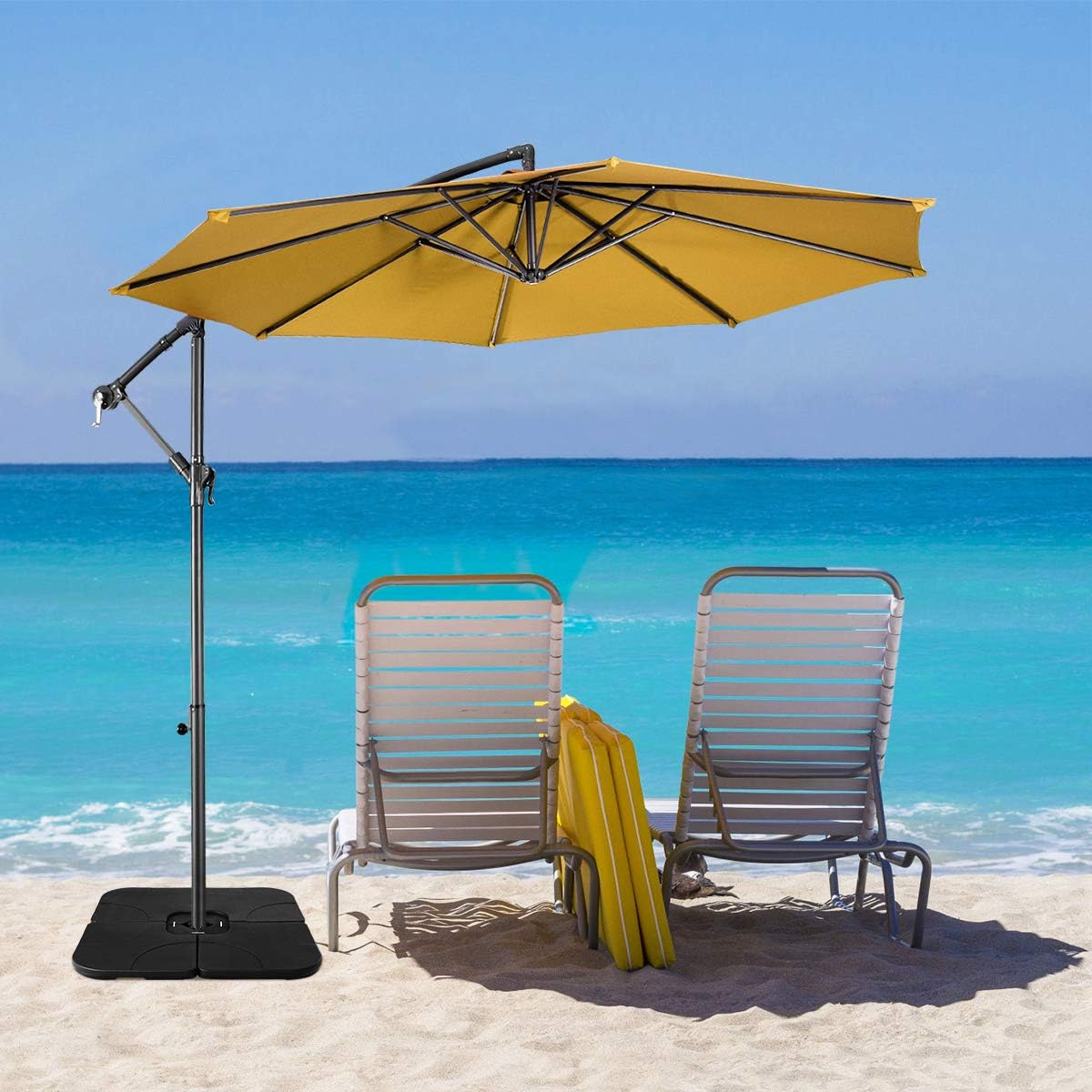 S AFSTAR 4-Piece Patio Offset Umbrella Base, Water & Sand Filled Cantilever Umbrella Stand with Carry Handles, Weight Base for Outdoor Garden Yard Beach (20" x 20" x 3" Square)