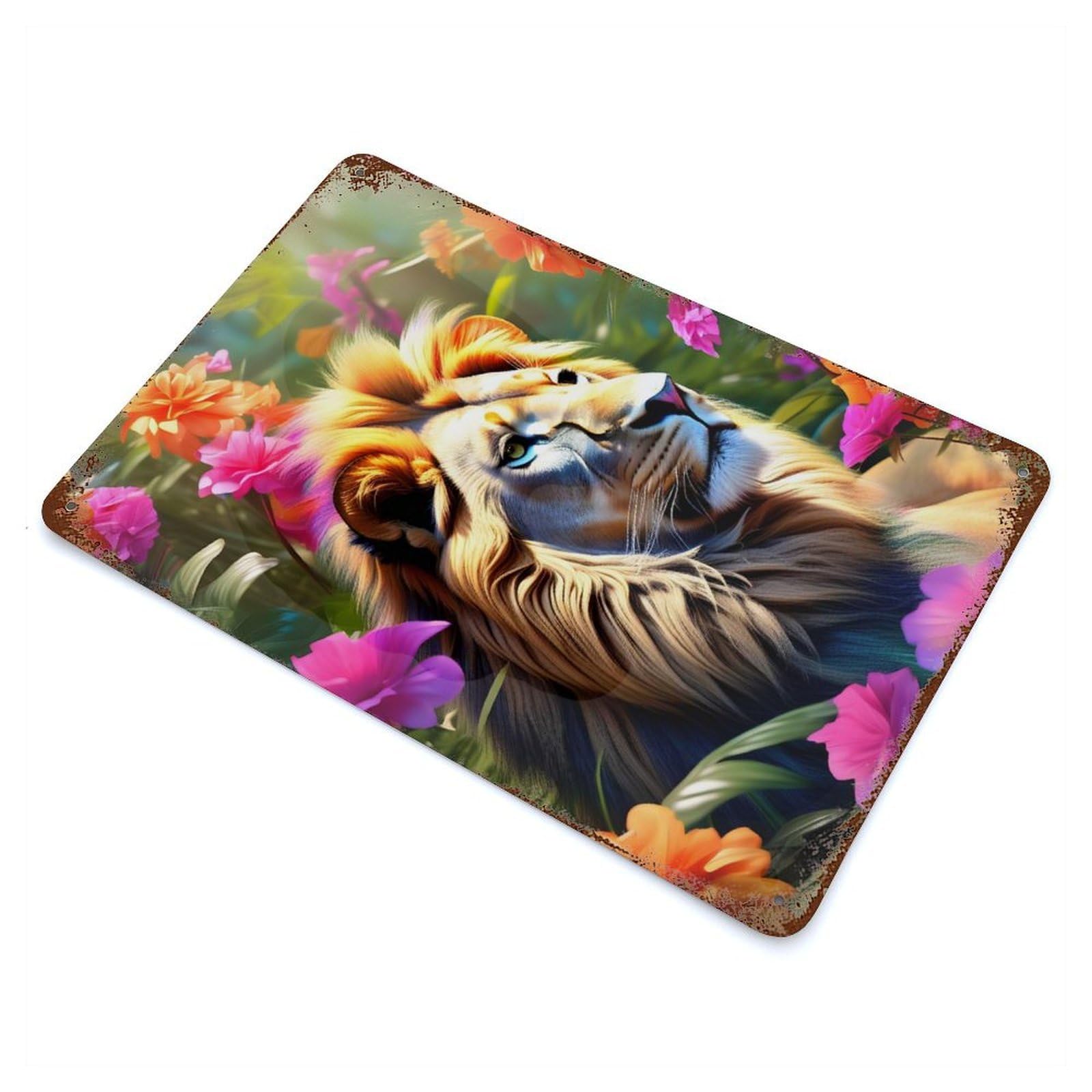 Floral Roar 11.8"x7.9" Vintage Metal Tin Sign, Retro Wall Decor for Basement, Hobby Room And Garage Decor