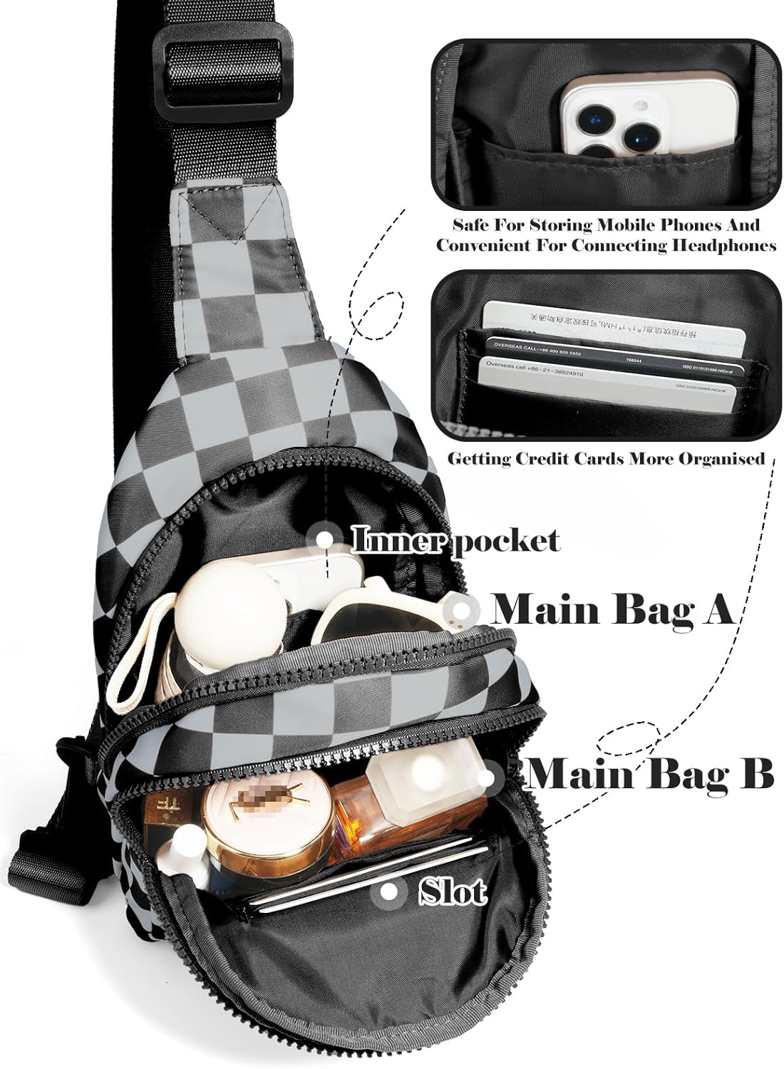 Checkered Sling Bag for Women Small Backpack Crossbody Chest Bag Fanny Packs Purses - Image 4