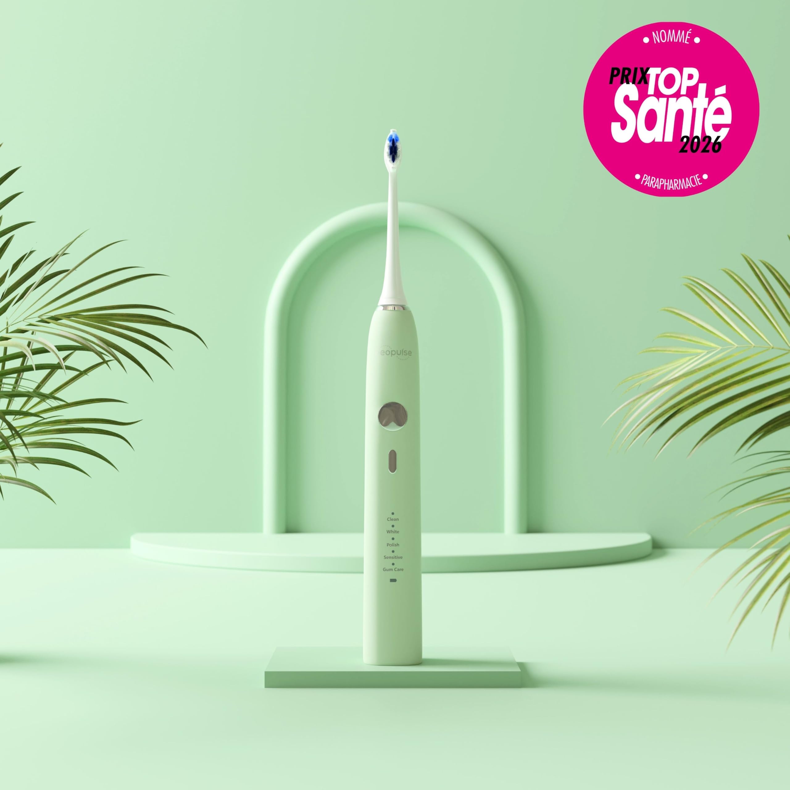 NEOPULSE NEOSONIC® Spazzolino Elettrico Sonico – 5 Modalità e 3 Intensità (15 impostazioni) – 3 mesi di autonomia – Timer 2 minuti – Ricarica USB-C – 2 Testine – Verde