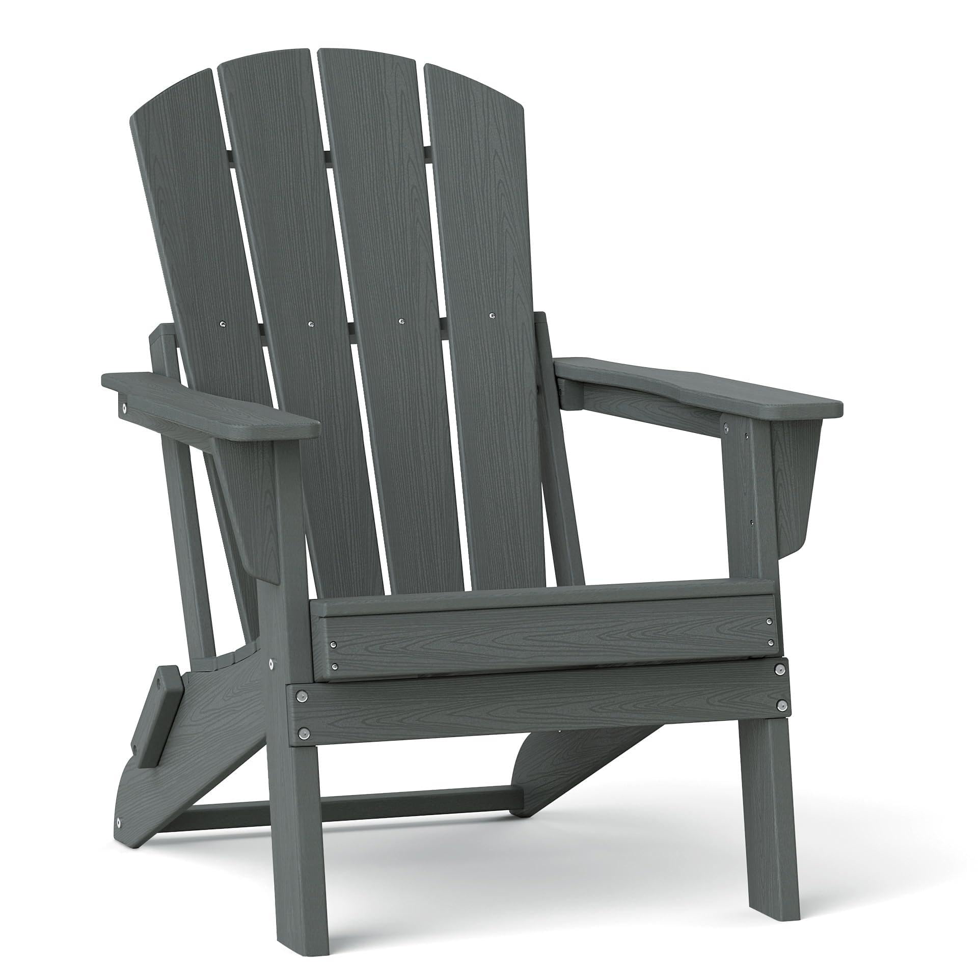 Photo 1 of EcoVida Outdoors Folding Adirondack Chair, HDPE Outdoor Chair, Grey