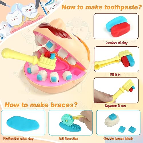 Miniatura 4 de CORPER TOYS Juego de masa de color para dentistas para niños de 4 a 8 años con kit dental de taladro y herramientas de relleno, juego de bricolaje