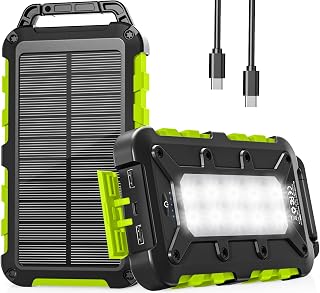 Cargador Solar 10000mAh, Power Bank Solar Batería Externa Portátil PD22.5W USB C Carga Rápida Impermeable 3 Salidas y 2 Entradas con Linterna LED para Moviles Tabletas Etc.