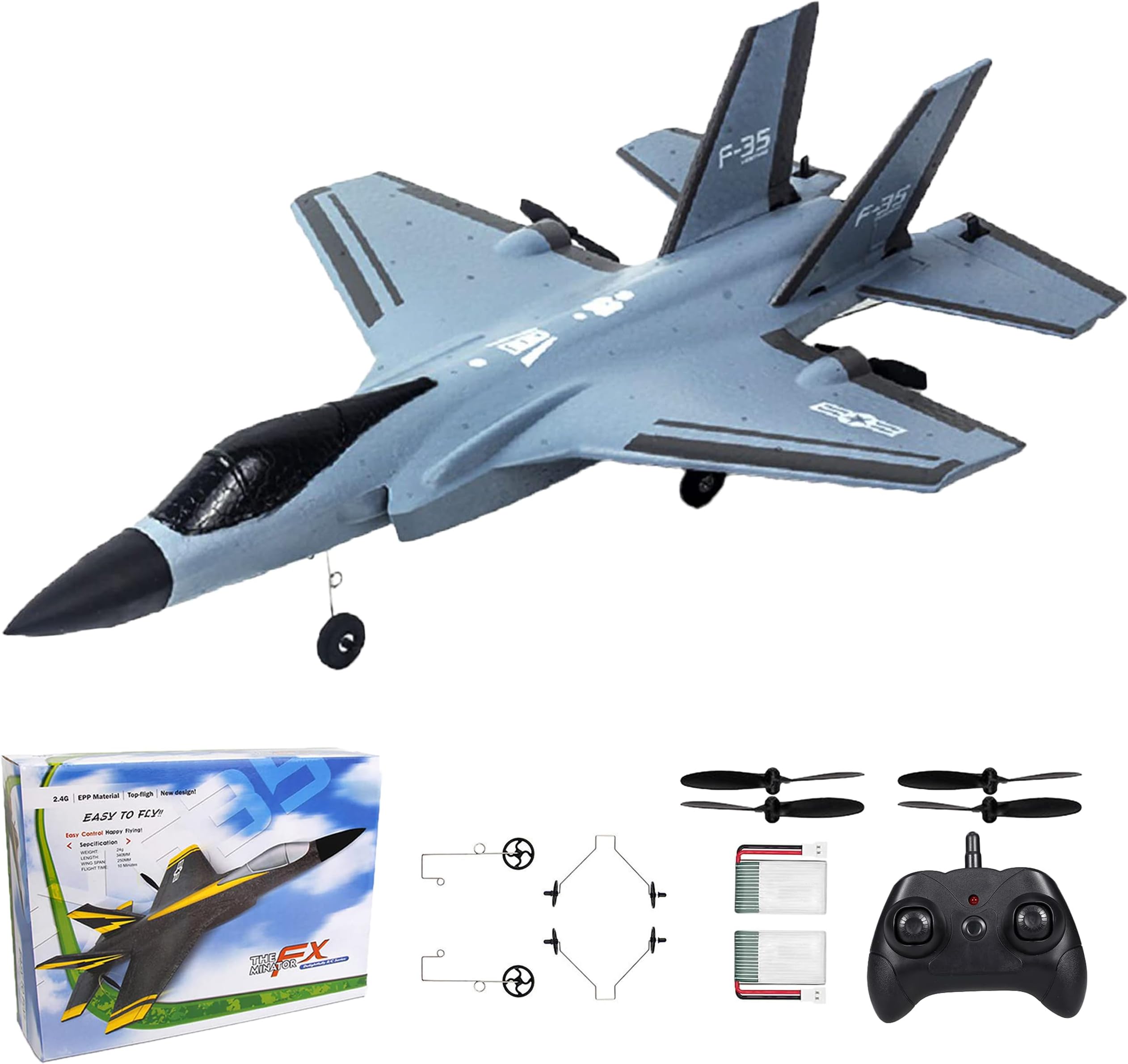 Foam F-35 RC 2CH Remote Control Fighter Jet Plane Airplane Toy for Adults Kids Boys Beginners Easy Ready to Fly (Grey)