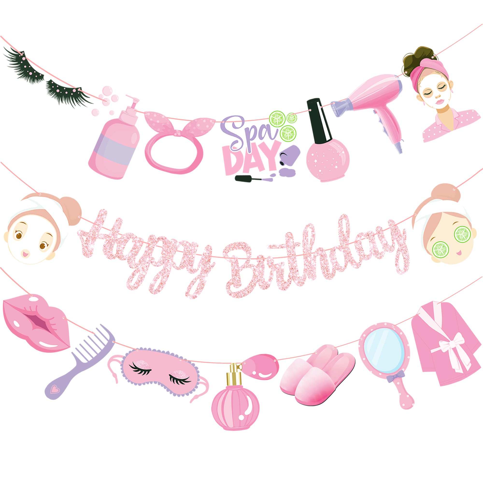 Spa Birthday Party Banners Pink Spa Day Birthday Decorations 3PCS Makeup Party Banners Spa Themed Party Supplies for Girls Princess Bridal Shower