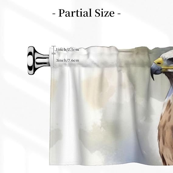 Curtains Valance for Windows,Blackout Kitchen Window Curtains Thermal Insulated Window Treatments Watercolor of Hawk Sitting in The Tree Small Short Curtains for Bathroom Bedroom 1 Panel, 54 x 18 In