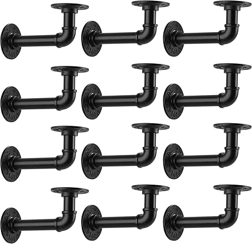 Miniatura 7 de Soporte de estante de tubo de 12 pulgada, soporte de estante flotante montado en la pared, soporte de metal colgante de pared punk de vapor, soporte