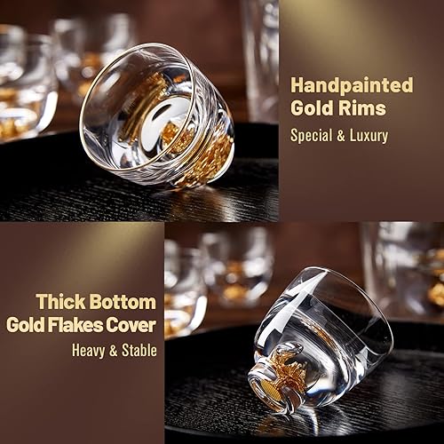 Miniatura 10 de DUJUST Juego de sake japonés para 4, patrón de martillo de vidrio en borde dorado, 1 botella de sake transparente de cirstal, 1 tanque de sake y 4