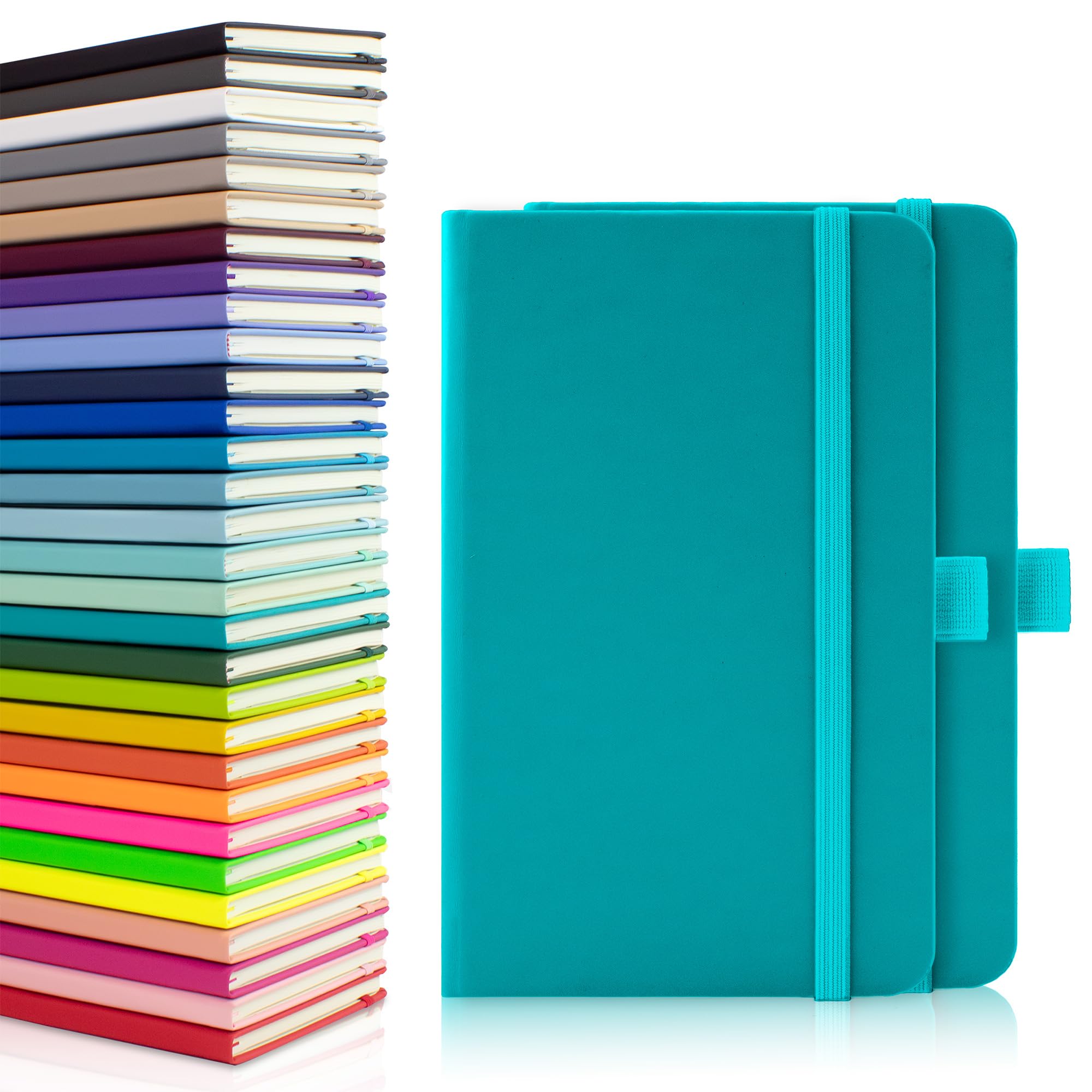 Notes London 2 x Eco A6 Notebooks with Lined Pages, Pen Loop, Ribbon, Date Marks and Paper Pocket, Pocket Hardback Journal, Note, sustainably sourced paper (Dark Teal)