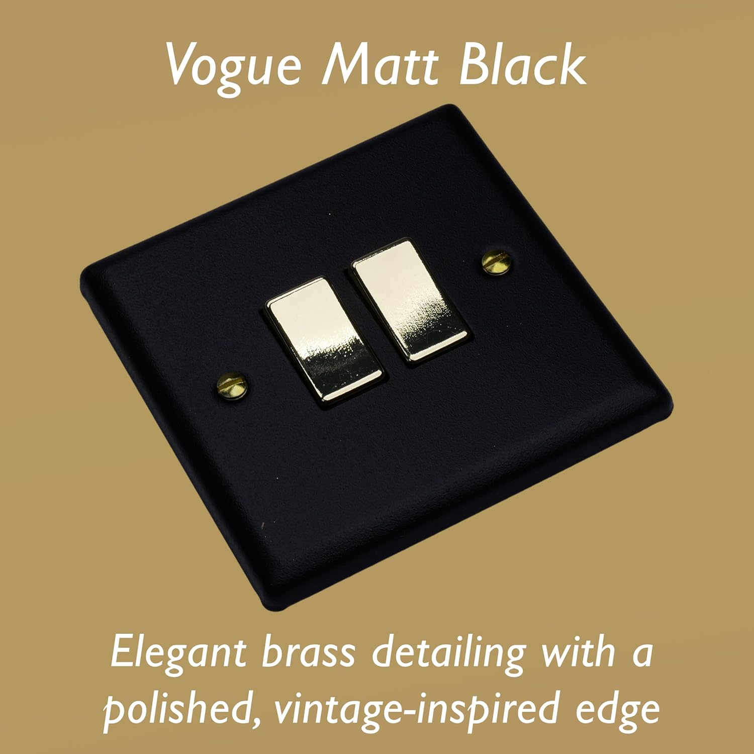 Varilight Vogue Collection Matt Black 2 Gang 1 or 2-Way 10 Amp Switch with Brass Rockers