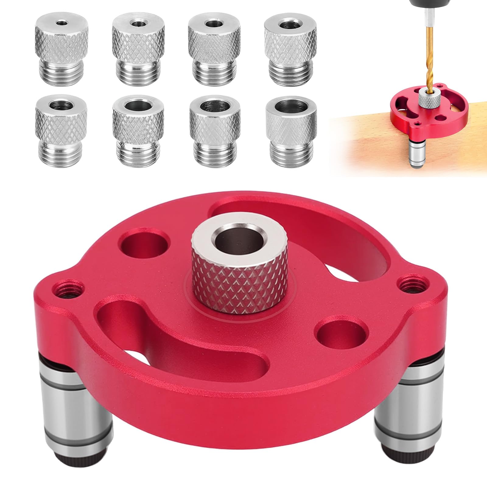 Kit di Ricerca del centro per la Lavorazione del legno, Autocentrante verticale con Bussole da 3/4/5/6/7/8/9/10 mm, Guida per trapano verticale per legno massiccio duro (rosso)