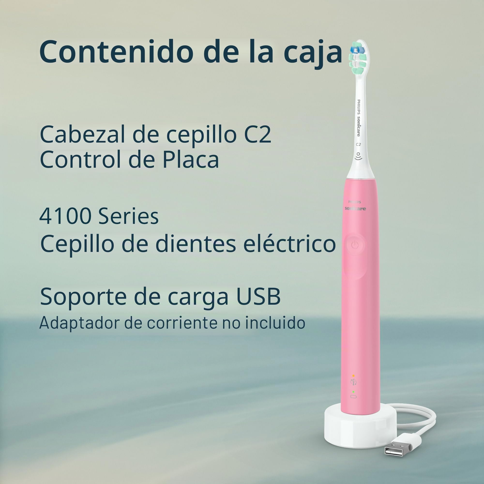 Cepillo de dientes eléctrico Philips Sonicare serie 4100 - Cepillo de dientes sónico con tecnología sónica avanzada, sensor de presión, dos ajustes de intensidad, Smartimer y Quadpacer, rosa intenso