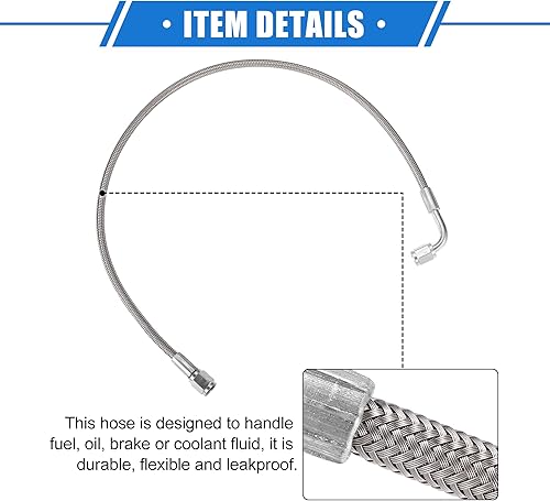 Vista 117 de AN3 - Línea de alimentación de aceite turbo de acero trenzado de 90 grados a extremo de manguera recto, turbocompresor remoto de 24 pulgadas, línea
