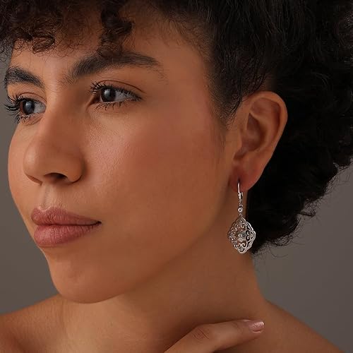Miniatura 2 de LeCalla 925 Sterling Silver Filigree Dangle Drop Leverback Earrings for Women Long 925 Silver Dangle Leverback Earrings Hypoallergenic Filigree
