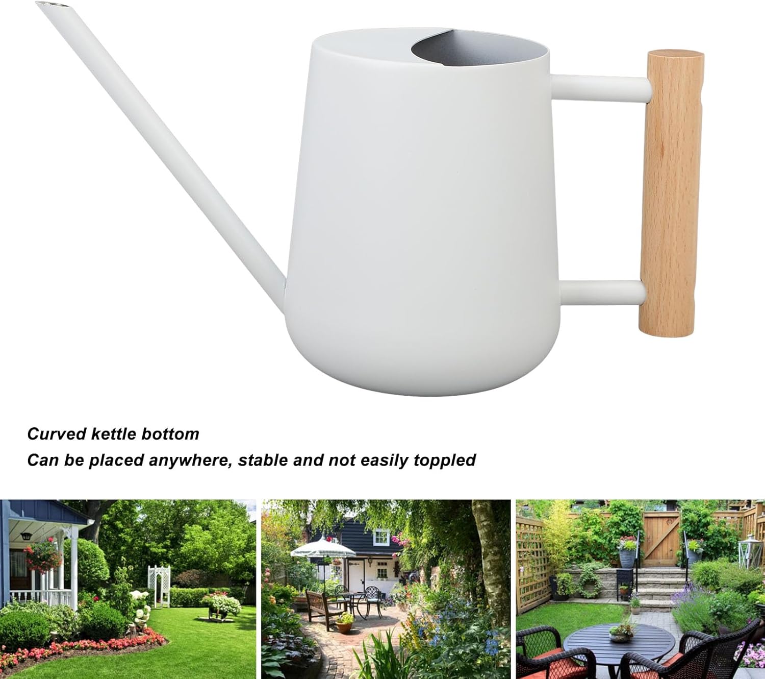 Indoor Watering Can with Long Spout, 16oz Metal Watering Can Plant Watering Can Mini Watering Can with Wood Handle for Indoor Plants, Bonsai Outdoor Garden Flower (White)