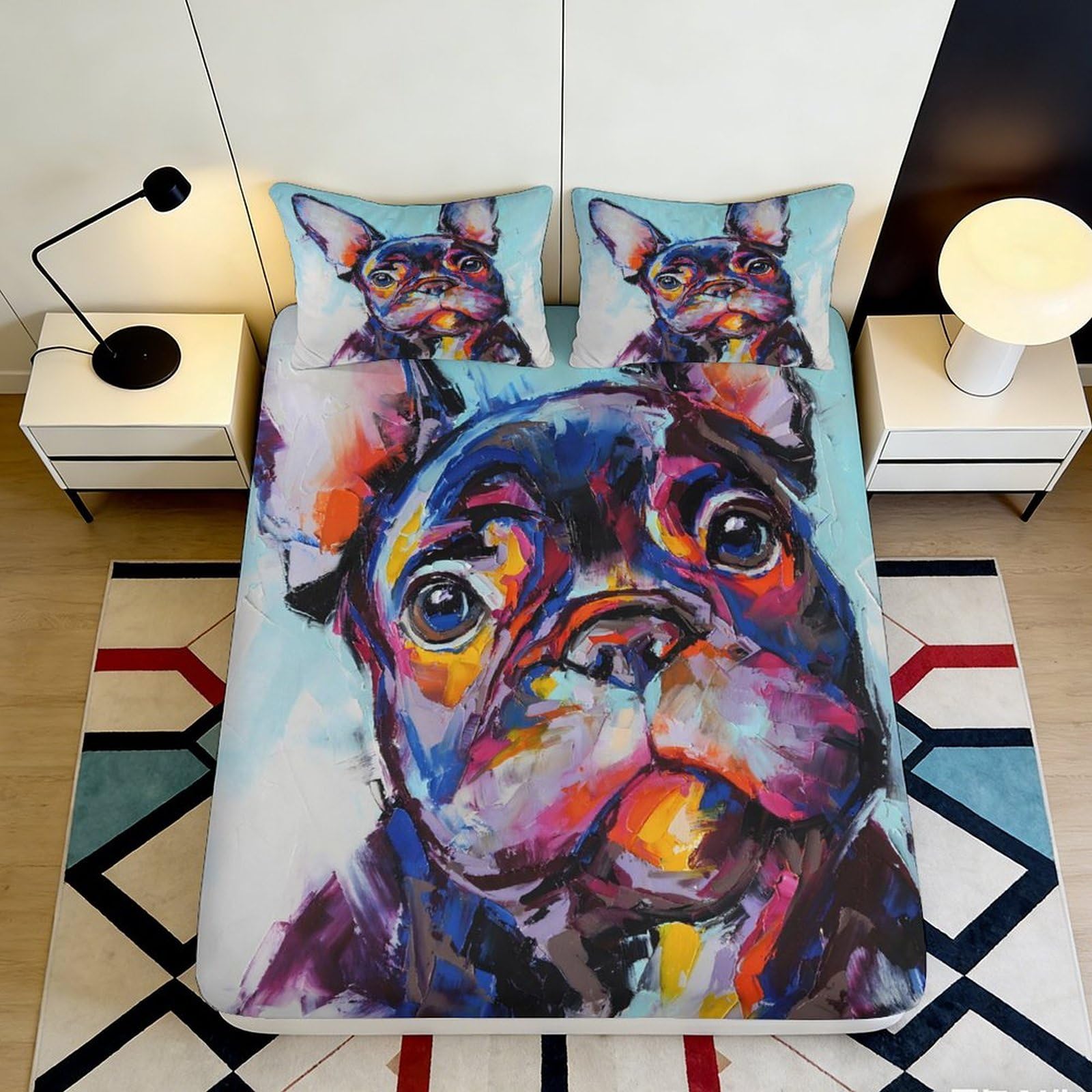 K1r3d9e5 Style-3 3D Printed Colorful French Bulldog Fitted Sheet Microfiber Soft Artistic Cat Bed Cover For Bedroom Dorm Decor 90X200x25cm
