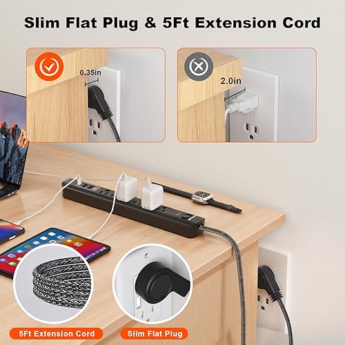 Miniatura 4 de Paquete de 2 protectores de sobretensiones de regleta de alimentación  Cable de extensión de 5 pies con 6 salidas con 3 puertos USB (1 puerto USB