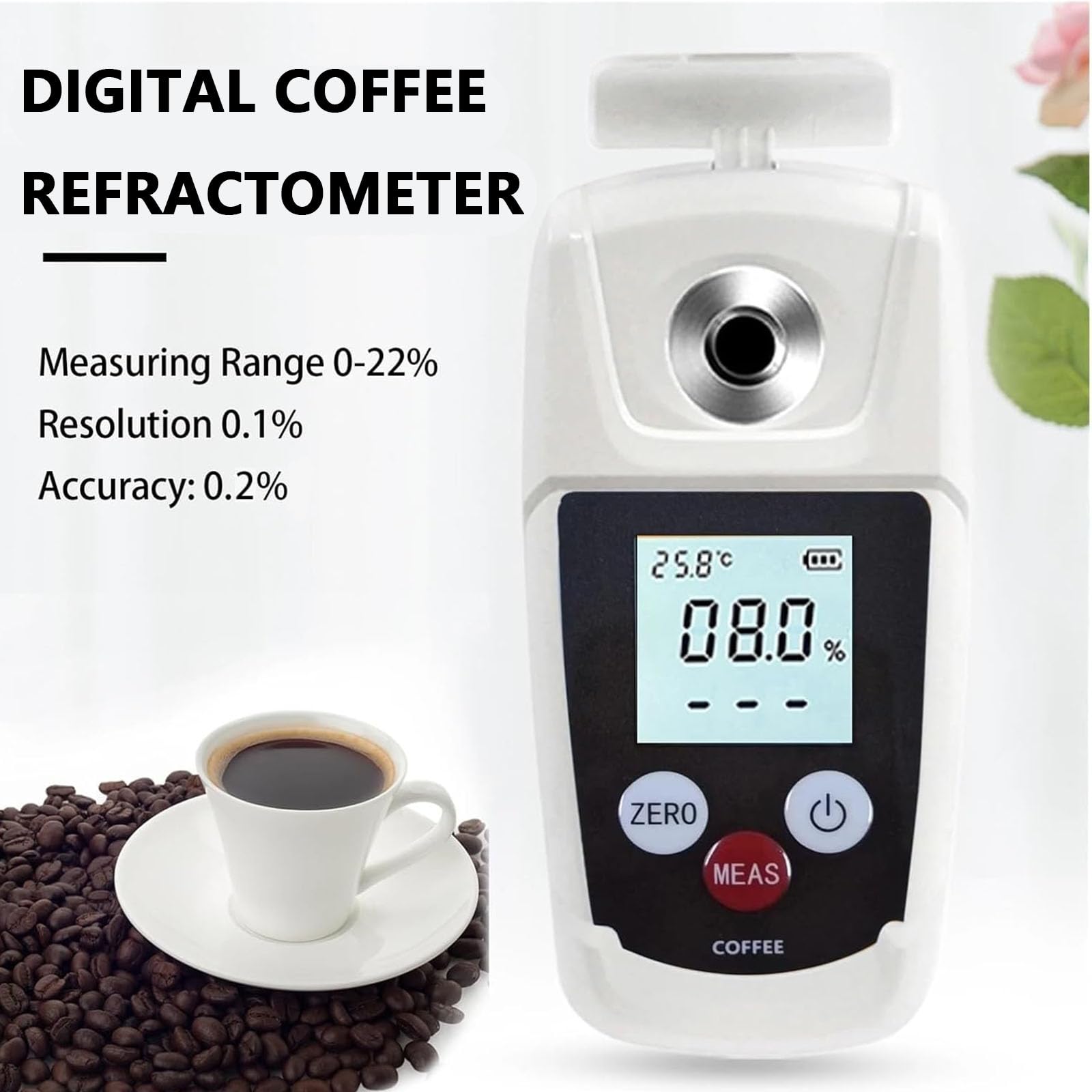 Refractómetro De Café Portátil, Medidor Digital De Concentración De Café 0~22%, Precisión del 0,2%, Compensación De Temperatura, Probador De Bolsillo para Probar Y Preparar