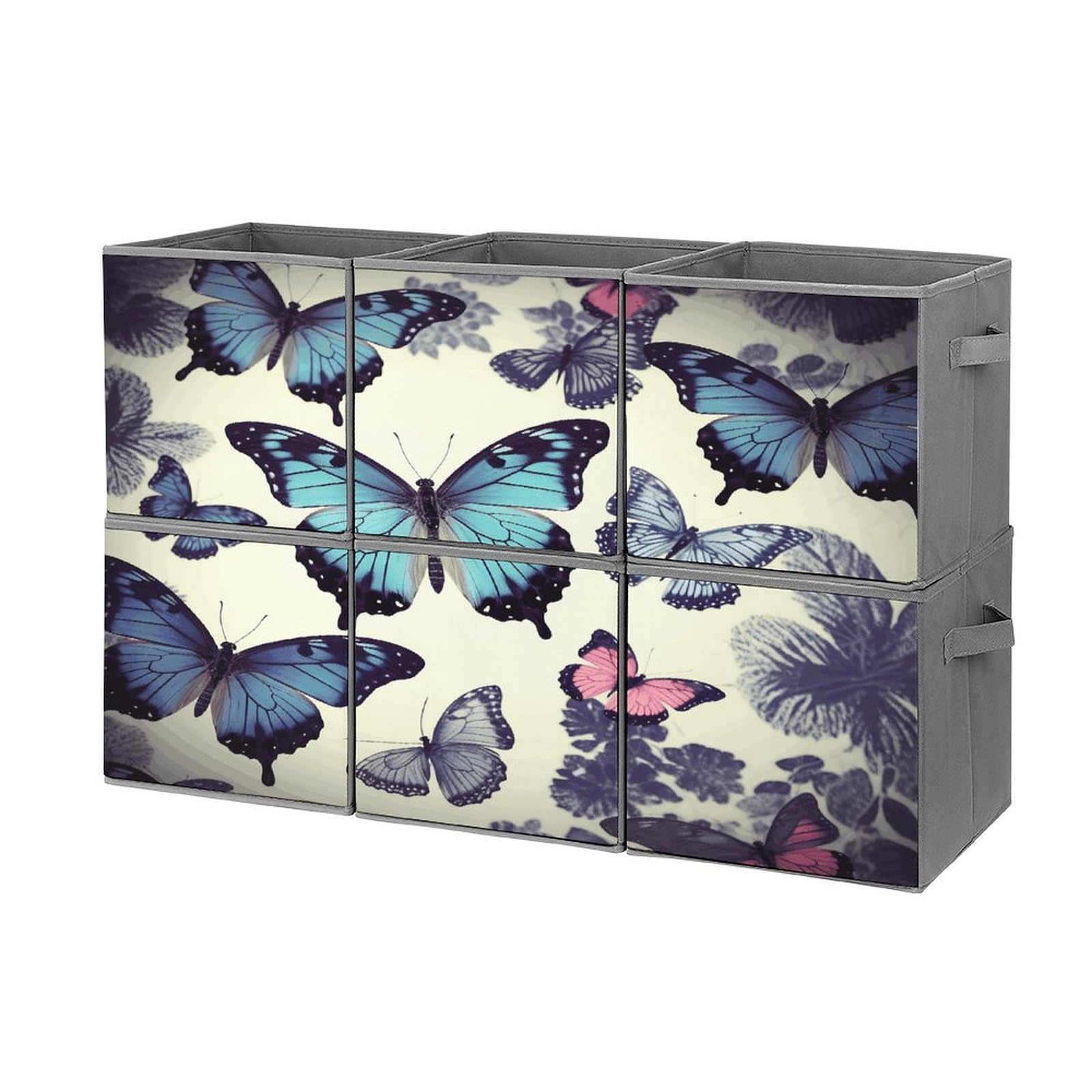 FodPand Beautiful Butterfly Storage Bins Cubes Fabric Cube Organizer Foldable Storage Boxes Large Storage Baskets Oxford Cloth Cube Bins for Home Clothes Closet Organizers 6 Pack