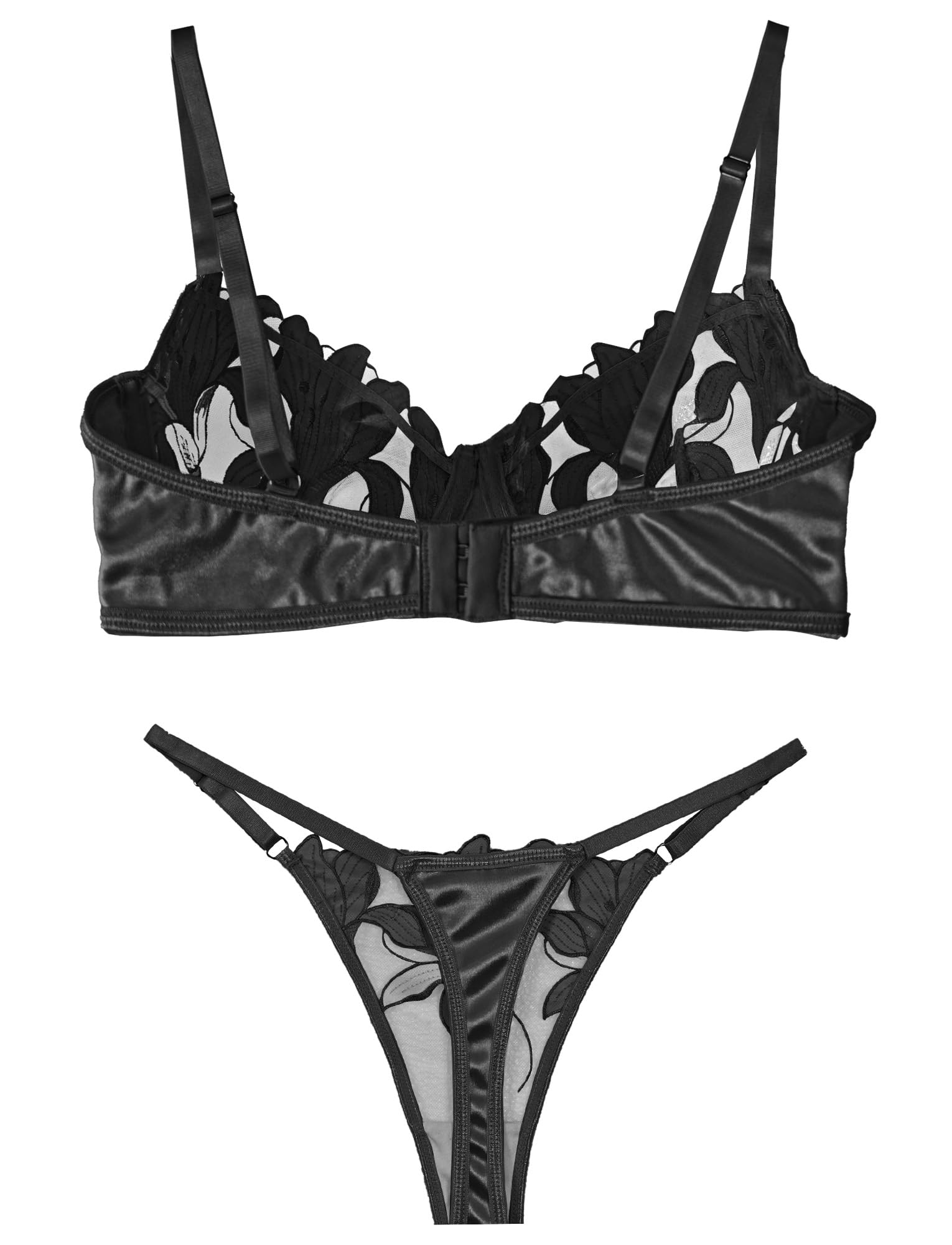 Panegy Sexy Reggiseno e Slip Set Ricamato Due Pezzi Push Up Lingerie Set Boudoir Anniversario