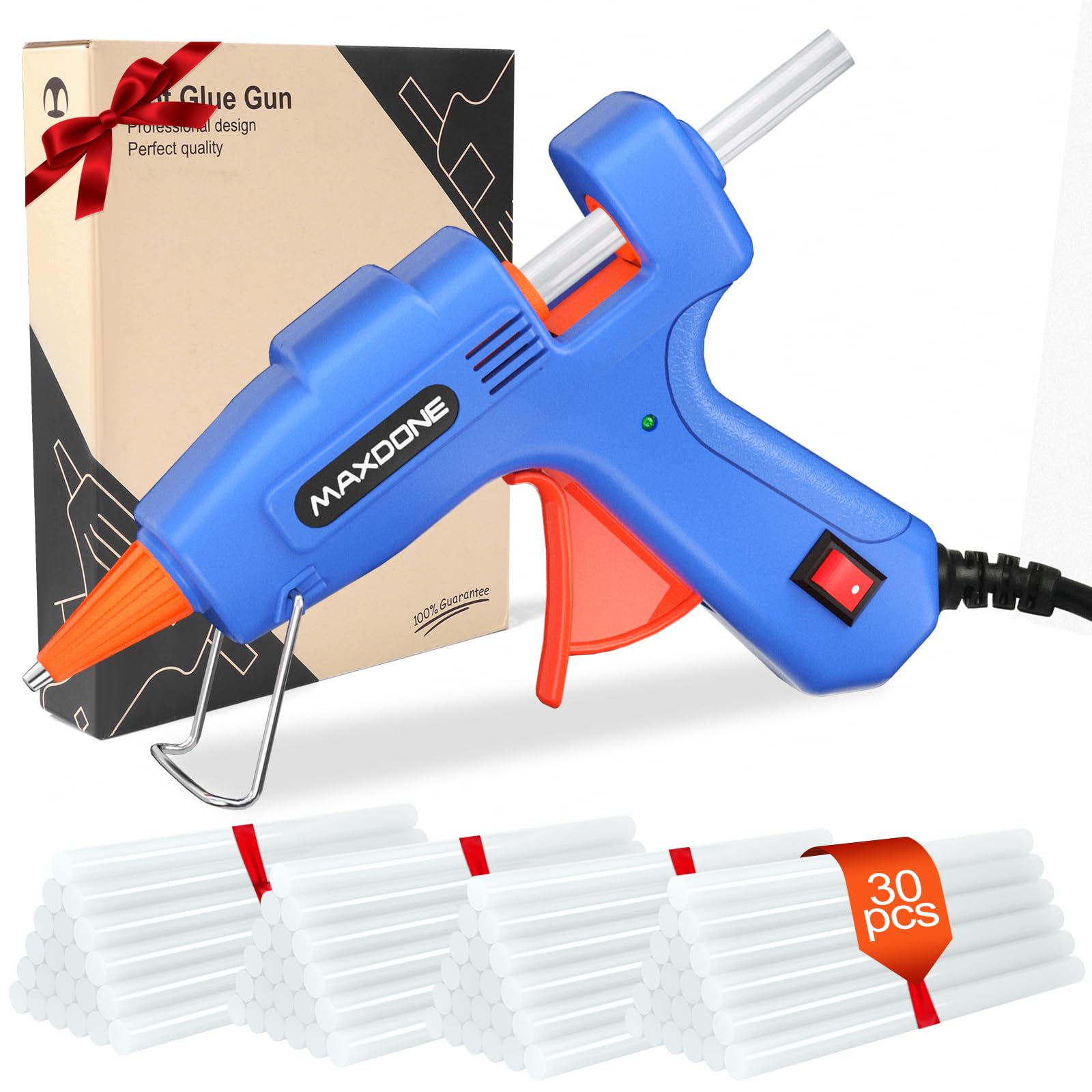 Feuerfest Heißklebepistole mit 30 Heißklebesticks 7mm Klebesticks, Klebepistole Heissklebepistole für DIY Kleine Handwerk schnelle Reparaturen in Haus & Büro - MAXDONE 20W Klebepistolen Blau