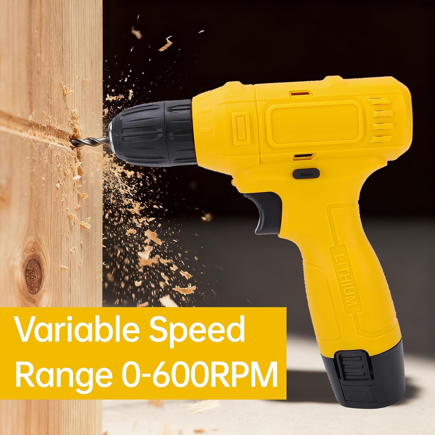 Fockety 12V Cordless Drill, Lightweight Ergonomic Design 3/8 Inch Keyless Chuck with 1300mAh Battery and LED Light, Power Drill Drivers for Professional DIY Work and Home Tools (US Plug)