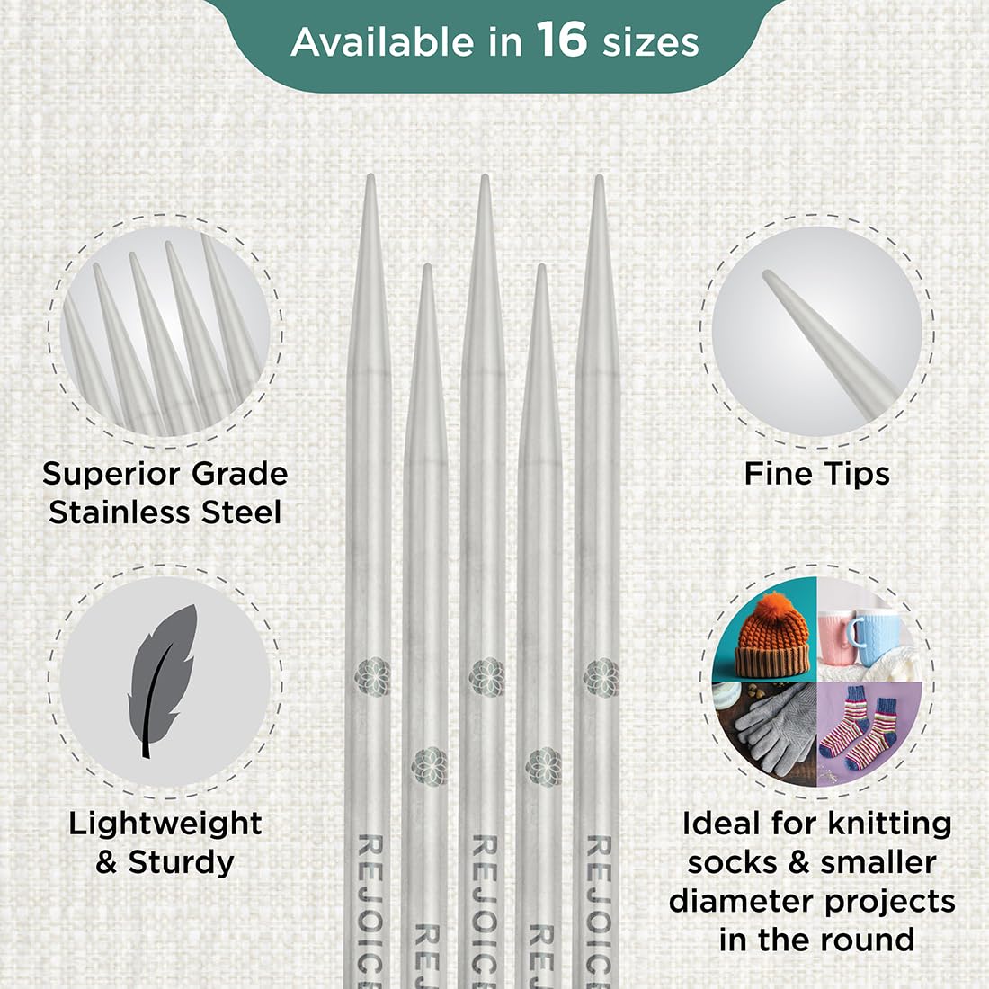 KnitPro The Mindful Collection Double Pointed Needles 6" (15cm), Silver, 4.50mm - Image 3