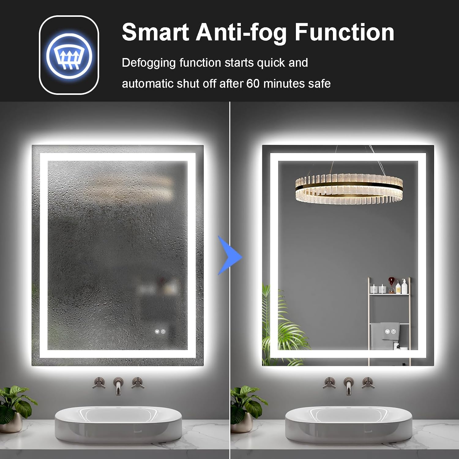LED Bathroom Mirror 60"x36" Inch Lighted Bathroom Vanity Mirror with Lights, Large, Brighter Frontlit and Backlit Light up Anti Fog Mirror, Tempered Glass, 3-Color Dimmable, Memory Function