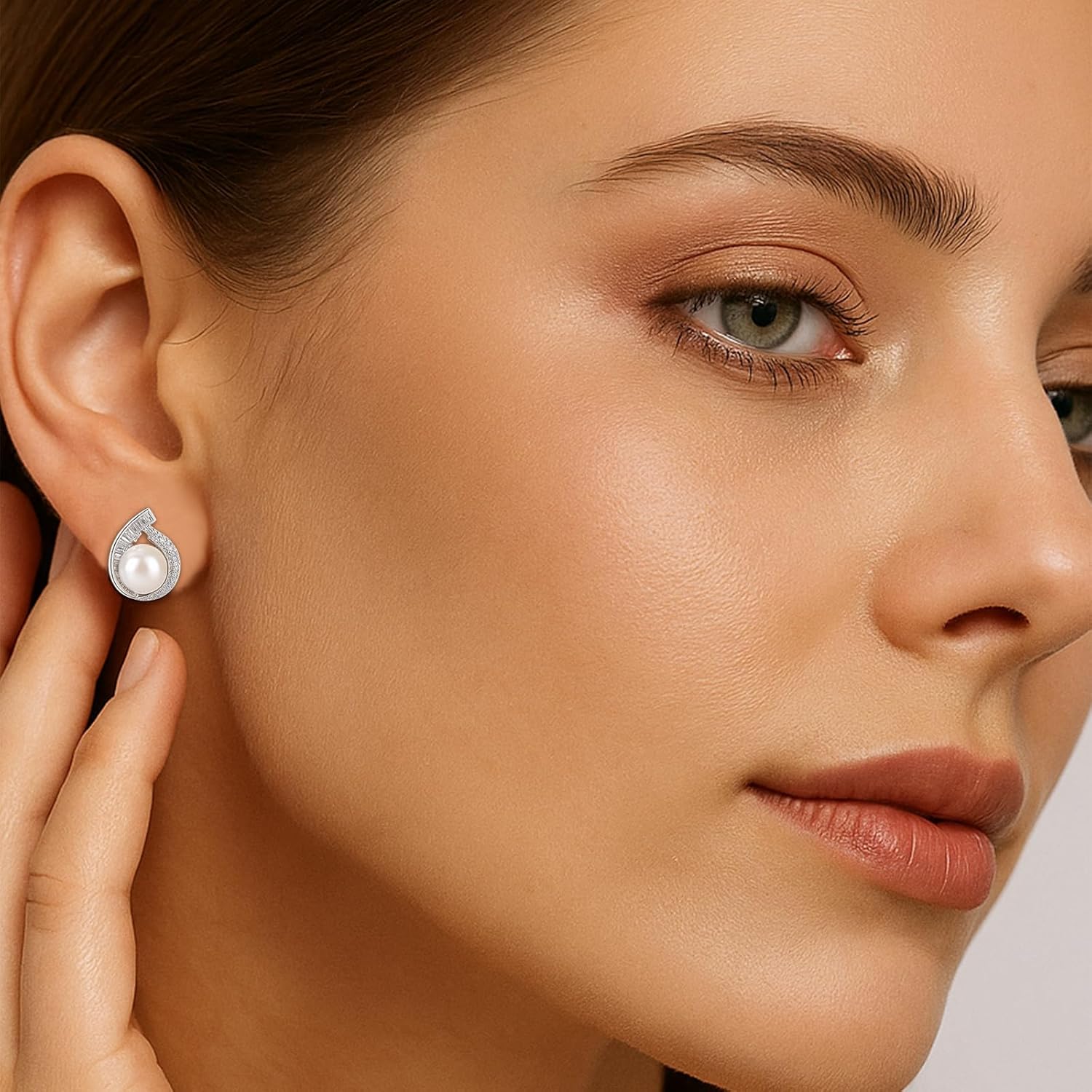 925 Sterling Silver AAAAA+ Handpicked Freshwater Cultured Pearl Earrings Hypoallergenic with Genuine Cultured Pearls Cubic Zirconia Stud Ideal Gifts with Gift Box