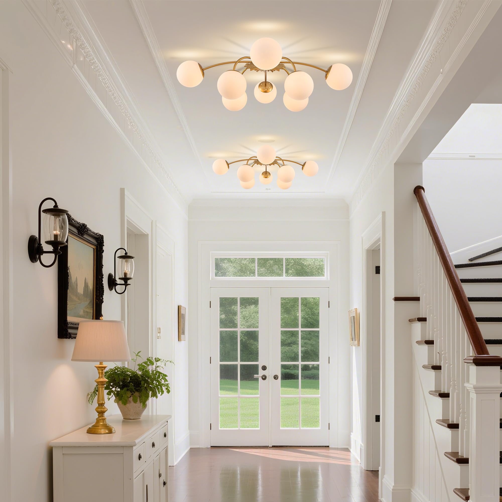 Longree 8-Light Flush Mount Ceiling Light, Gold Sputnik Chandelier