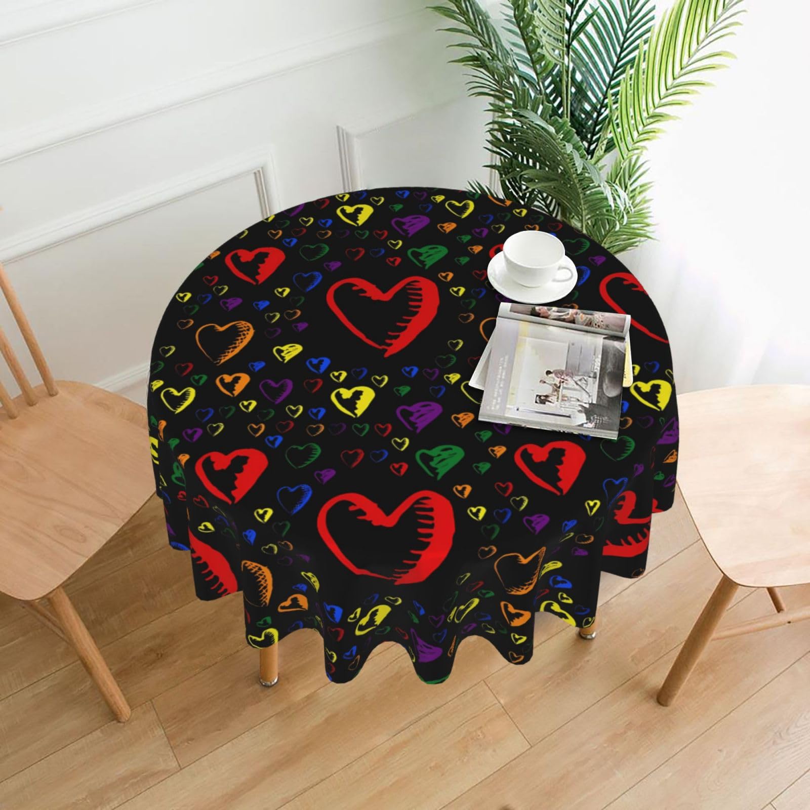 WHJSHOP Gay Pride Rainbow Prints Round Table Throw 60 Inch – Waterproof Table Cover for Dining, Coffee Tables, Parties & More - Soft, Wrinkle-Resistant Table Layer