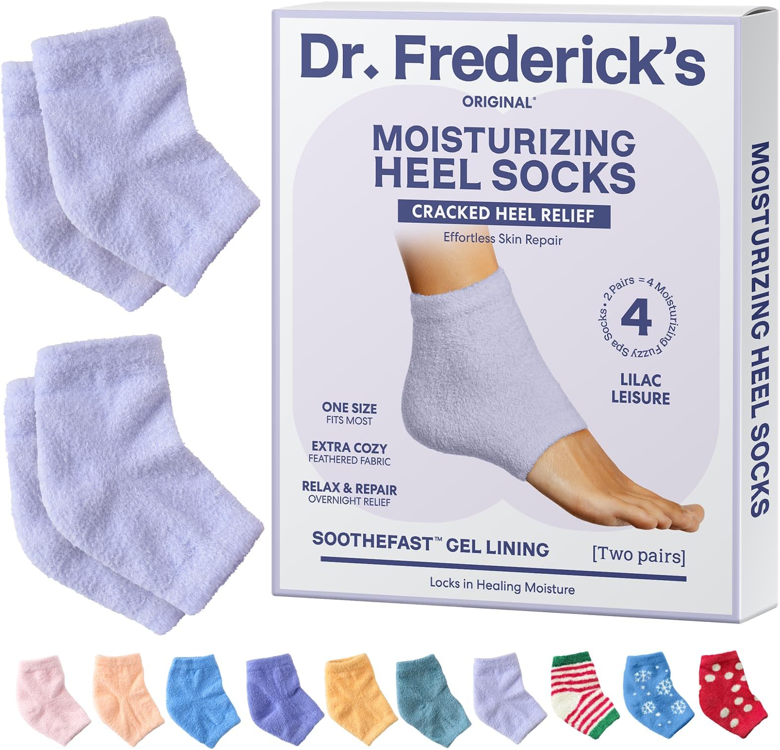 Dr. Frederick’s Original Moisturizing Fuzzy Heel Socks - Cozy Gel-Lined Socks for Dry Cracked Heels - 2 Pairs - Overnight Foot Care with Olive Oil, Vitamin E - Gifts for Women & Men - Lilac Leisure