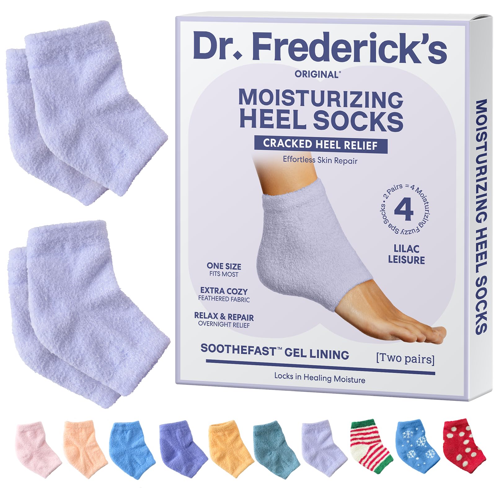 Moisturizing Fuzzy Heel Socks for Dry Cracked Heels Treatment - Infused with Olive Oil, Jojoba Oil and Vitamin E - 2 Pairs - Stocking Stuffers for Adults - Lilac Leisure